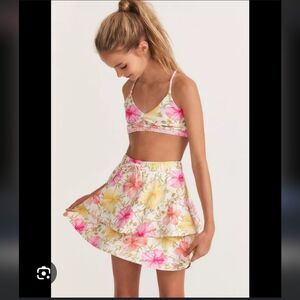 LoveShackFancy X Hurley Girls Hawaiian Print Tiered Drawstring Swim Skirt